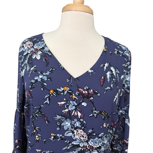 Ann Taylor Loft Purple Blue Floral Bell Flare Sleeve Shift Dress Size 12P - Picture 3 of 6